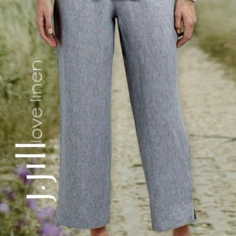 J.Jill Love Linen 100% Linen Cropped Pull-on Pants Grey Chambray‎ M